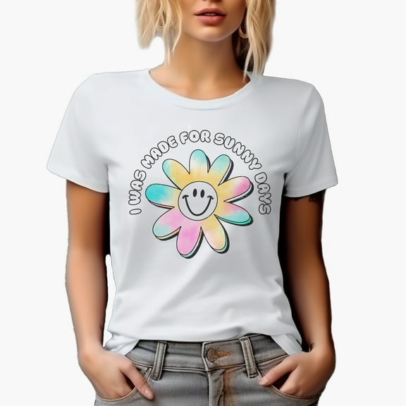 Distressed I Was Made for Sunny Days - Summer Tie Dye Flower Art Merch Gift, White T-Shirt, Small