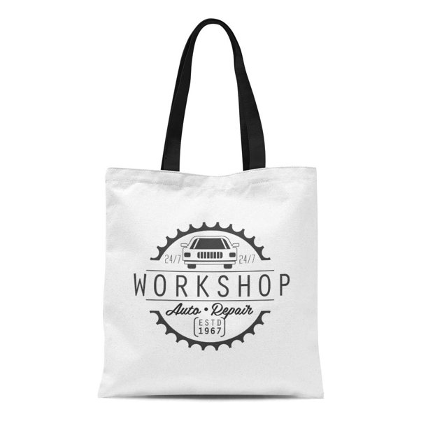 KDAGR Canvas Tote Bag Established Auto Repair Workshop Black and White Label Establishment Durable Reusable Shopping Shoulder Grocery Bag