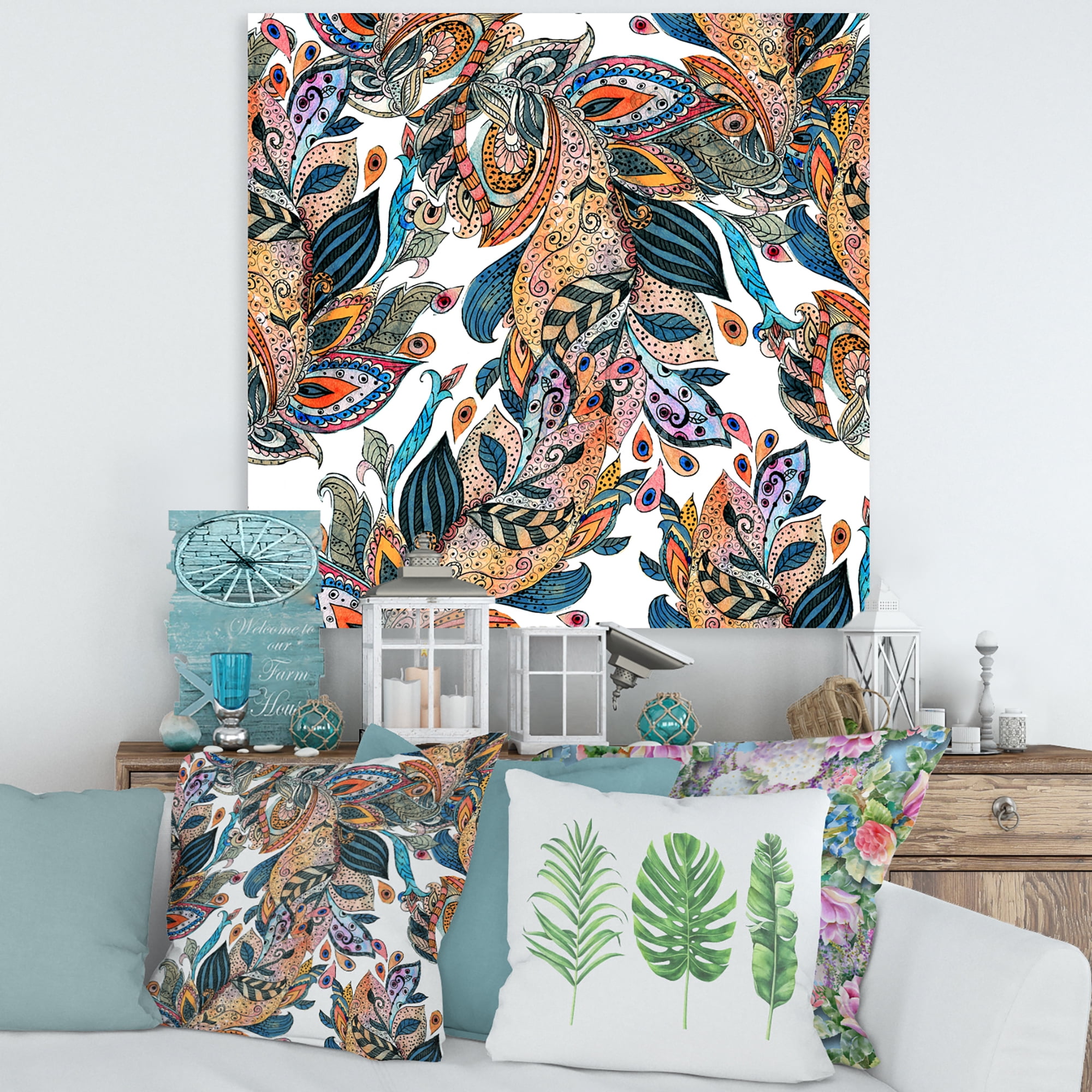 Floral Seamless Abstract Texture Pattern 30 in x 30 in Painting Canvas Art Print, by Designart