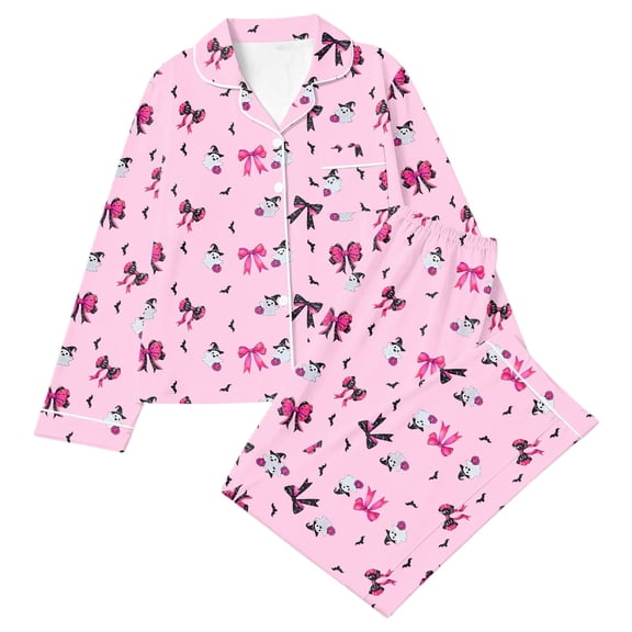 LILIYA Halloween 2 Piece Pajama Set, Short Sleeve Button Down Shirt and Shorts, Cute Holiday Print Sleepwear, Cozy Lounge Wear, 2026 Fashion 11-12 Years