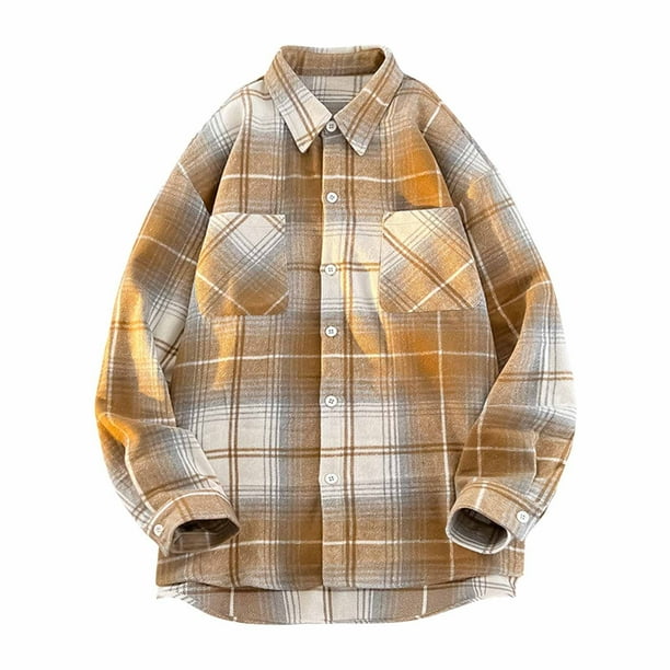 Blusa y camisa de manga larga con cuello vuelto para hombre, moda informal, bolsillo, botones, celosía, cuello vuelto, camisa de manga larga para hombre, abrigo de poliéster