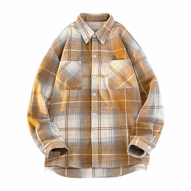 Blusa y camisa de manga larga con cuello vuelto para hombre, moda informal, bolsillo, botones, celosía, cuello vuelto, camisa de manga larga para hombre, abrigo de poliéster