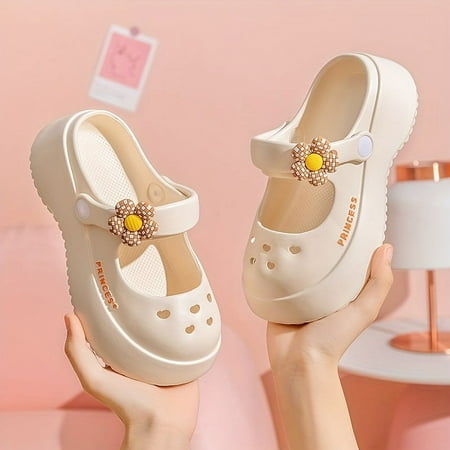 

Girls Cute Floral Print Clog Sandals Kids Casual Dress Up Mary Jane Shoes With Assorted Colors