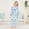 thumbnail image 5 of Fluffy Pajamas Set Fuzzy Winter Warm Pj Sets Pullover Tops and Long Pants Blue Watercolor Floral Leaves Small, 5 of 8