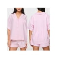 thumbnail image 3 of Yunliwuli Women's 2 Piece Lounge Set, Lapel Neck Short Sleeve Button Down Striped Tops + Elastic Waist Shorts Pajama Outfits for Summer, 3 of 9