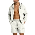 thumbnail image 3 of UVEASISHA Men's Sun Protection 2 Piece Outfits Lightweight Full Zip Hooded Jackets and Shorts Sets Casual Workout Hiking Travel Tracksuit with Pockets for Summer Beige L, 3 of 10