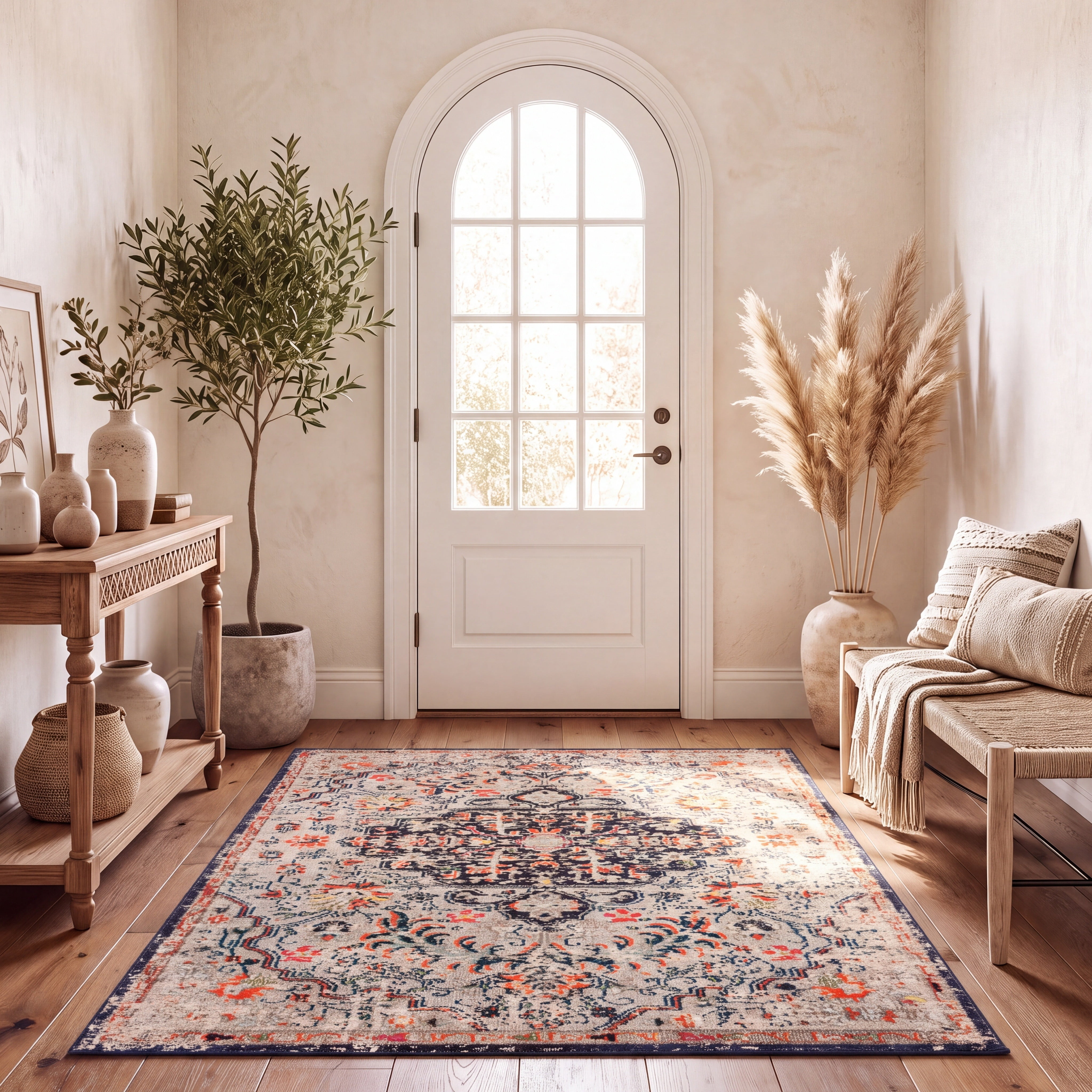 Mainstays Grey Medallion Non-Skid Indoor Accent Rug with Fringe