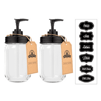 Jarmazing Products Black Mason Jar Soap Dispenser Jars - 2 pack - Rust proof plastic with Clear Glass Pint Jars