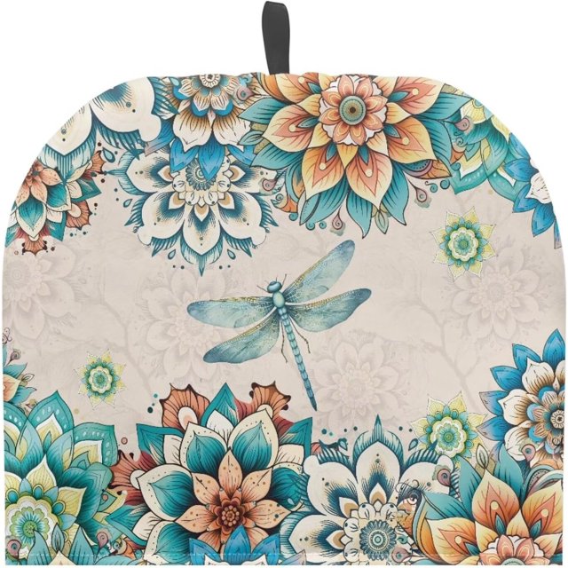 Dragonfly Mandala Tea Pots Cosy Cotton Breakfast Tea Pot Cover Kitchen Tea Pot Dust Cover with Elastic BandDrawstring Kettle Covers Home Family Decorative Accessories