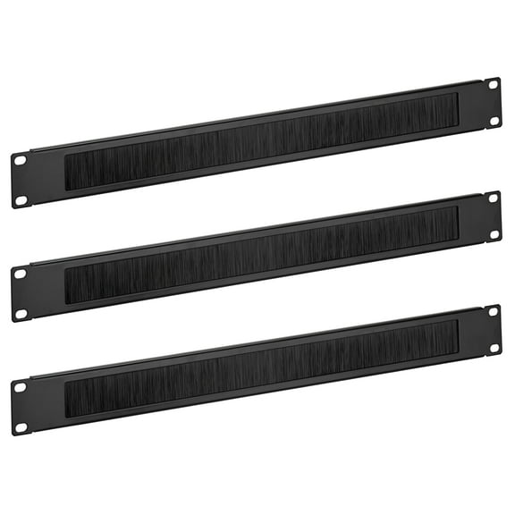 kwmobile Black 1U Brush Panel (3 Pack) - 19 inch Server Rack Cable Management - Manage Rackmount Network and Power Cables - Metal Panels with Brushes