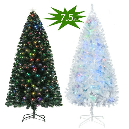 4 Ft White Christmas Tree Clearance Ktaxon Pre-Lit Artificial 7.5FT Christmas Pine Tree Optical Fiber with Flocked Cones and 260 LEDs String Lights ()