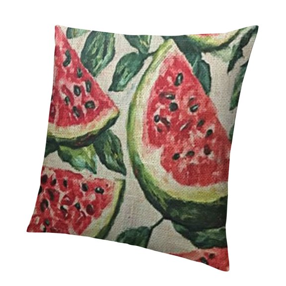 Slices of Watermelon Pillowcase Exotic Summer Tropical Leaves Natural Red Green Pillow Case Cushion Cover Home Decor for Men Women Kids