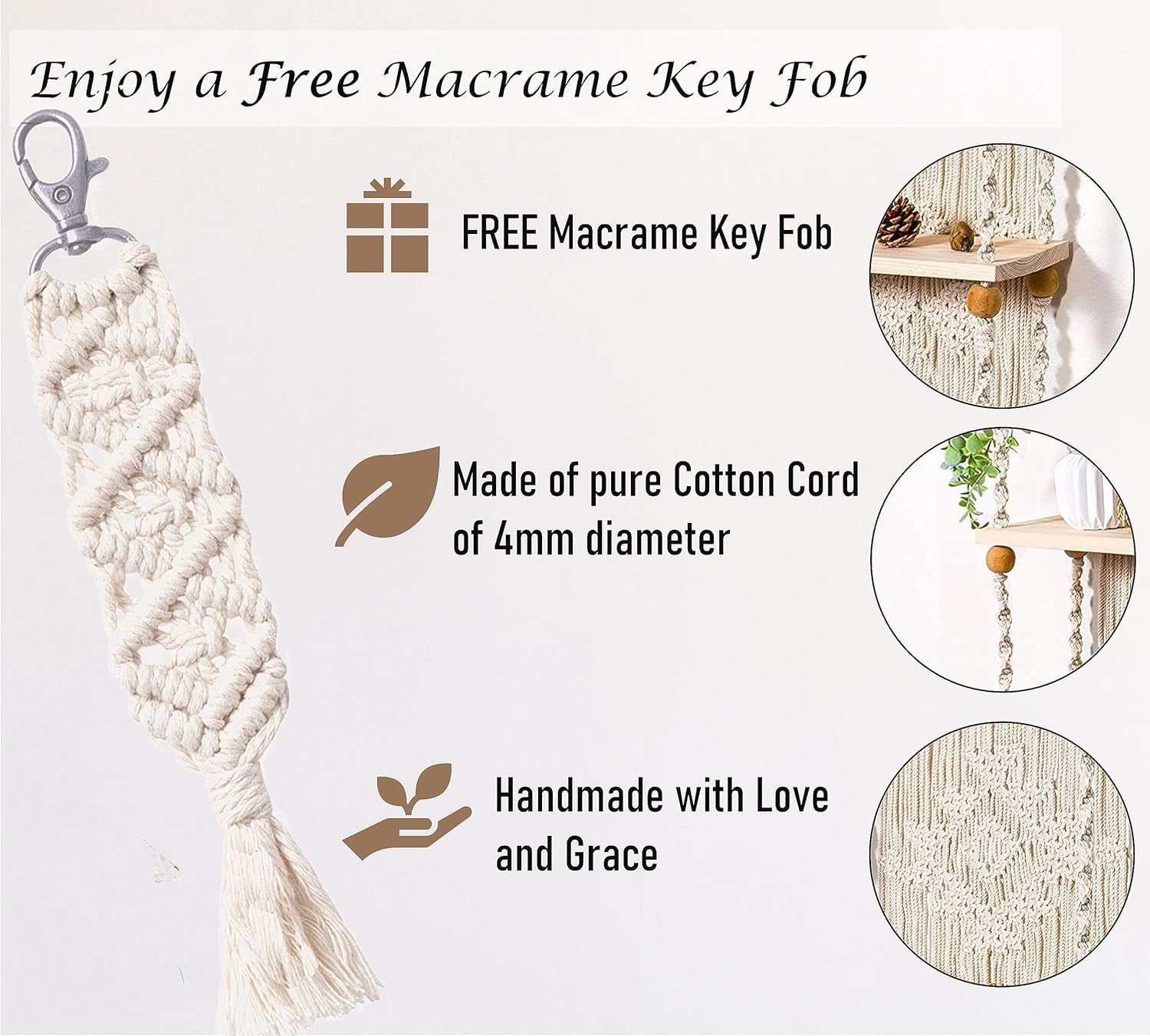 Macrame Wall Hanging Shelf 2 Tier Boho Wall Plant Hanger Shelves, Handmade of Woven Rope Boho Shelves Organizer for Living Room Bathroom Home Storage Floating Plant Rack Bohemian décor