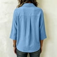 thumbnail image 4 of Nestiefly Cotton Linen Tops for Women Gauze 3/4 Sleeve V Neck Oversized Button Down Blouses Loose Fit Casual Summer Office Clothes 2026 Blue XL, 4 of 4