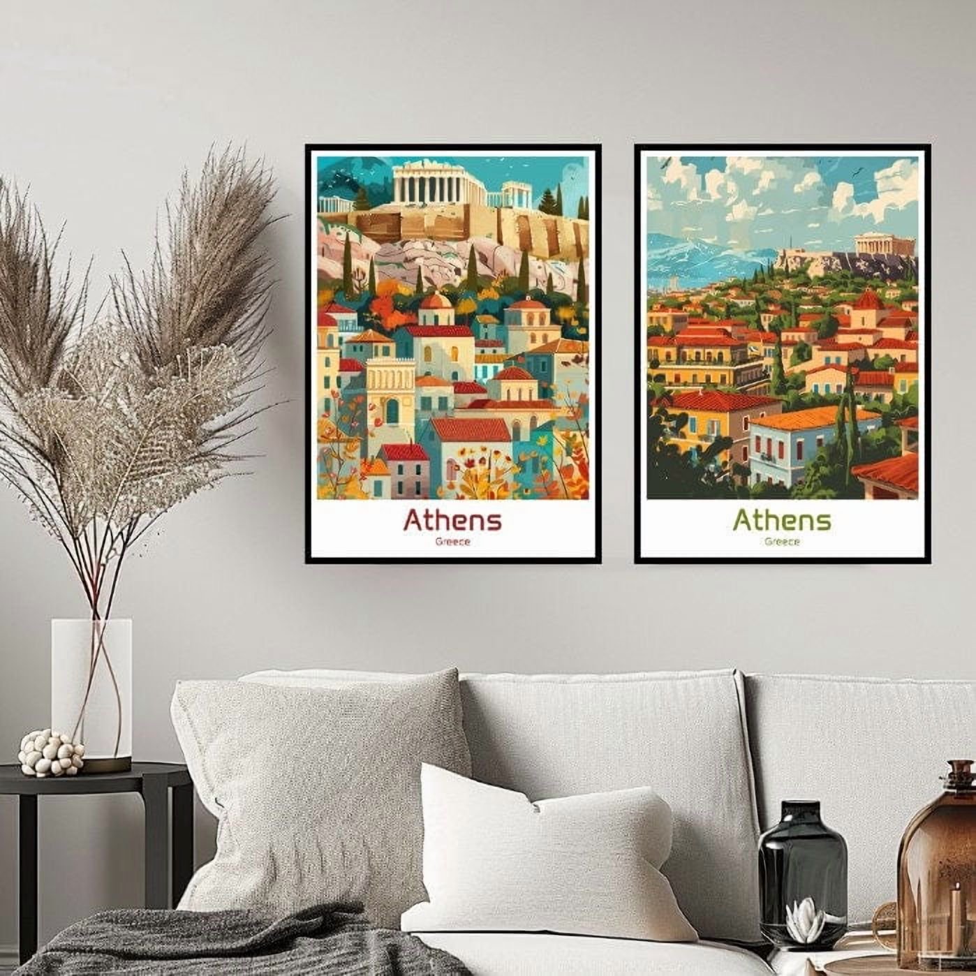 Athens Greece Travel Wall Retro Acropolis Of Athens Travel Poster, Set 2, Poster Only