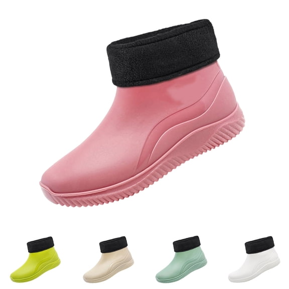 Mfakffe Women's Short Ankle Rain Boots Waterproof Lightweight Garden Shoes Non-Slip Easy Clean for Work Outdoor with Warm Lining
