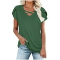 thumbnail image 4 of Olyvenn Summer Tops Women Fashion Criss Cross Strappy V Neck Shirts New Petal Sleeve Dressy Blouses Solid Daily Tees Green XXL, 4 of 8