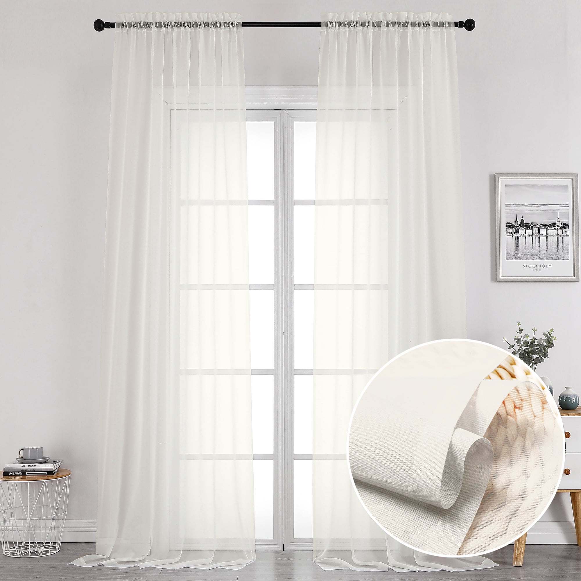 OVZME Sheer Curtains 120" Extra Long, 2 Pieces, Rod Pocket Top Soft