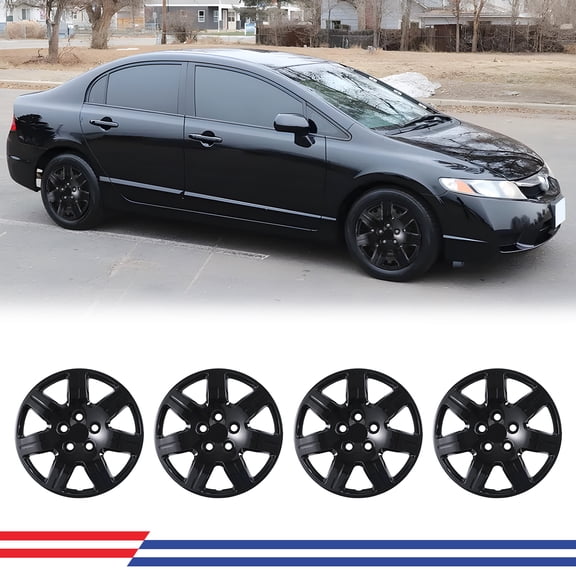 16 Inch Hubcaps Fit for 2006-2011 Honda Civic, Wheels Rim Cover Replacement Compatible with Honda Civic 16'' Steel Wheels, ABS & PC Material Hub Caps Set of 4 (16-Inch, Black Lacquer)