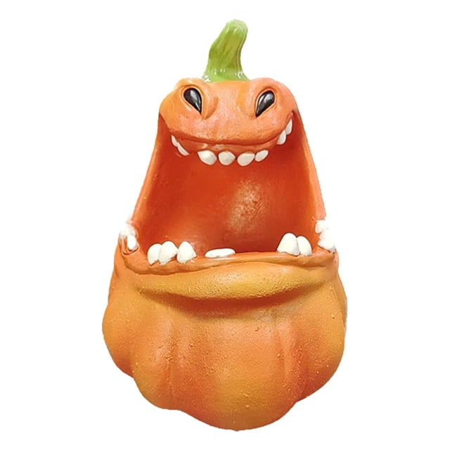 Statues de Citrouille à Bouche Ouverte Créatives Clés d'Entrée Bol Citrouilles en Résine avec Dents Figurines Bol à Bonbons Plateau de Rangement de Table Décorations d'Halloween