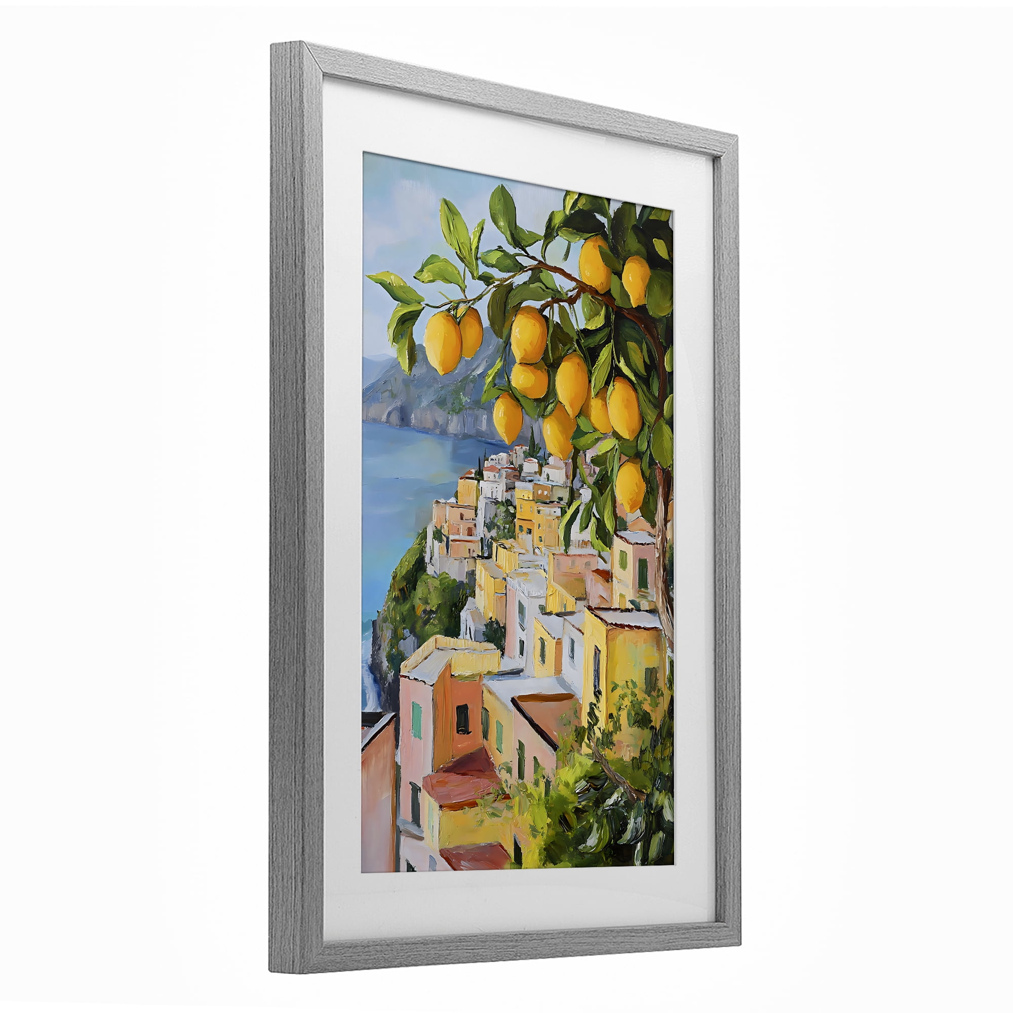 Stupell Industries Mediterranean Lemon Tree Scenery Gray Framed Print Under Glass, design by Creative Studio