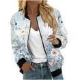 thumbnail image 2 of Ftwytp Jackets for Women Casual Long Sleeve Lightweight Bomber Jacket Classic Vintage Coat Full Zip Up Ribbed Collar Outwear Boho Floral Print Jackets, 2 of 5