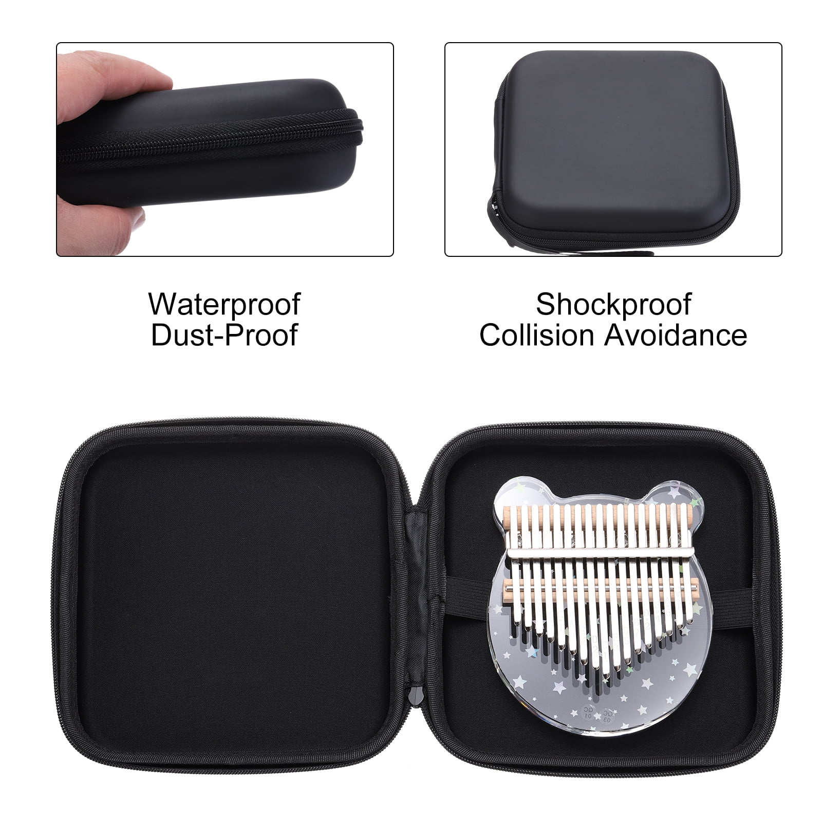 17 Keys Thumb Piano,Transparent Cherry Blossom Portable Finger Piano with Carry Box Musical Note Stickers Tuning Hammer