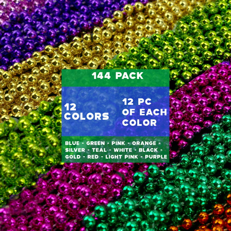 Bulk Metallic Tri-Color Mardi Gras Bead Necklace Assortment