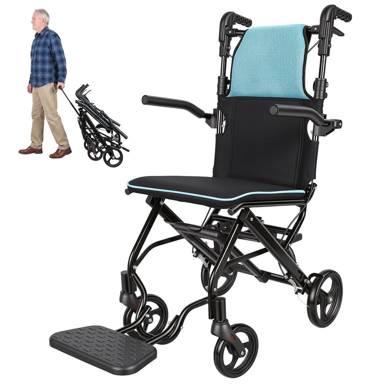 Wheelchairs for Adults,Utral-Lightweight Transport Chair, Foldable and PortableTravel Wheelchair with Telescopic Handle,Portable Folding Transfer Wheelchairs for Seniors(Blue)