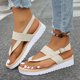 thumbnail image 2 of Bmisegm Women's Summer Fashion Thick Bottom Clip Toe Leather Sandals Casual Comfortable Outdoor Beach Sandals Sandals Women Summer Beige 8, 2 of 8