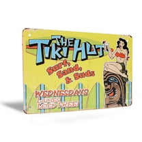 Funny Metal Tiki Hut Sign Nautical Beach House Coastal Home Pool Bar Man Cave Wall Decor