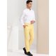 thumbnail image 4 of Pantalones de vestir ajustados con frente plano y bloque de color con estampado geométrico informal para hombre XXL Amarillo Blanco, 4 of 6
