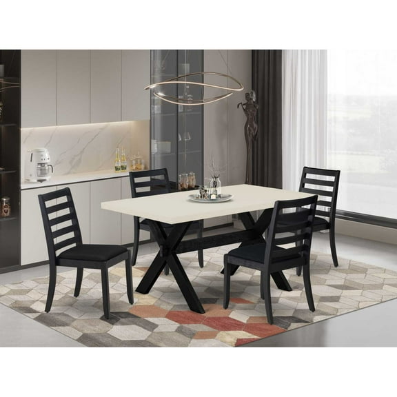 East West Furniture X-Style 5-Piece Dining Room Set in Linen White Finish