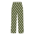 thumbnail image 6 of Polka Dot Print Linen Pants for Women Button Side Slit Vintage Trousers Lightweight Casual Slacks Elastic Waist Wide Leg Beach Palazzo Trouser with Pockets 2026 Green S, 6 of 6