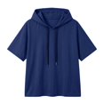 thumbnail image 4 of Women's Short Sleeve Hoodie Tops Casual Loose Fit Pullover Sweatshirts Soft Lightweight Fall Winter Daily Wear by Yigetop Navy 3XL, 4 of 4