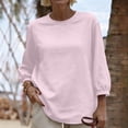 thumbnail image 2 of Htigea Womens Crewneck T-Shirts Solid Color 3/4 Sleeve Tops Casual Loose Fit Pullover Tees Lightweight Daily Shirts Pink S, 2 of 8