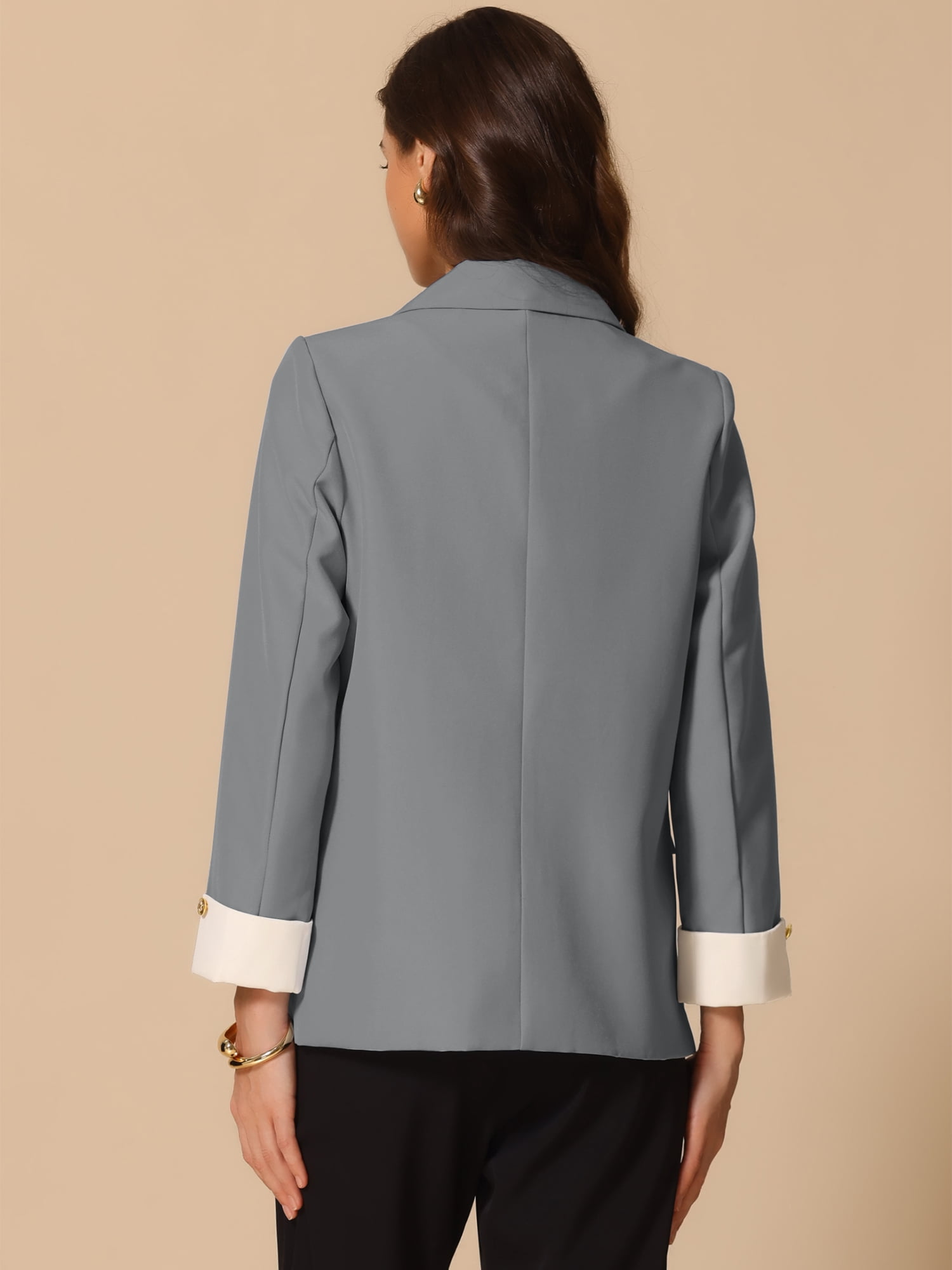 DARING DIVA Women's Notched Lapel Long Sleeve Jacket Suit Blazer S Grey