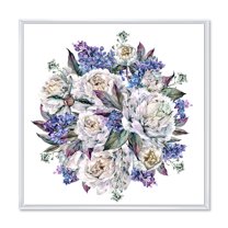 Designart 'Bouquet Peonies In Blue and White' Traditional Framed Canvas Wall Art Print