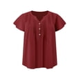 thumbnail image 4 of GRACE & GRANDEUR Women's Plus Size Tops Pintuck Front Ruffle Sleeve Blouse Button Notch Neck Dressy Casual Tunic Shirt 4X ‌Burgundy‌, 4 of 6