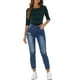 thumbnail image 2 of Camisetas de rayas para mujer Inspire Chic, corte ajustado, mangas de codo, cuello barco, T-shirt S verde marino, 2 of 6