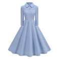 thumbnail image 2 of Miqool Women's 1950s Vintage Tea Party Cocktail Dresses 3/4 Sleeve Lapel A-Line Swing Midi Dress Prom Formal Dresses Work Church Dress, 2 of 9