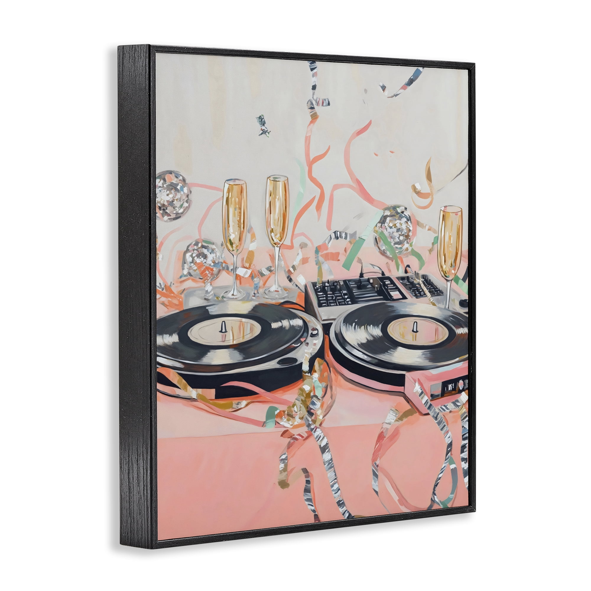 Stupell Industries Retro Turntable & Champagne Party Black Framed Giclee Art, design by The Prints Vibe