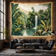 thumbnail image 6 of Tropical Waterfall in Misty Jungle, Serene Illustration for Nature Lovers, Botanical Wall Art, Housewarming Gift, Tapestry Wall Hanging for Bedroom and Living Room, 6 of 7