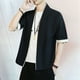 thumbnail image 5 of Camisas Para Hombre Manga Larga Novedad de verano, camiseta de manga corta informal bordada de Color sólido de lino para hombre, camiseta de media manga para . (Black, 3XL), 5 of 6