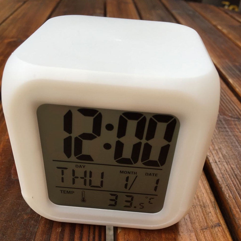 Digital Alarm Clocks with Snooze, 7 Color Changing Night Light, Wake Up Digital Clock for Room Decor, Temperature, Holiday Gift