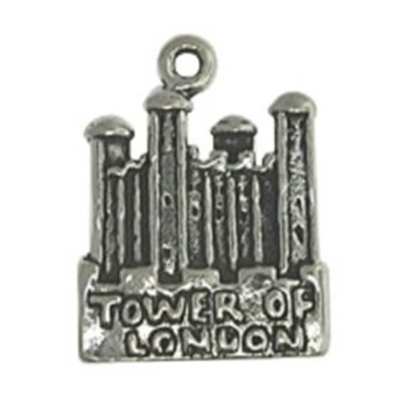 Sterling Silver 16" .8mm Box Chain Tower Of London Pendant Necklace