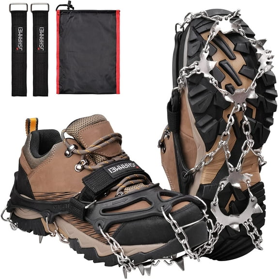 Ice Cleats Walk Traction Cleats Crampons for Hiking Boots Snow Shoes, Non Slip Ice Cleats for Shoes and Boots Men Women