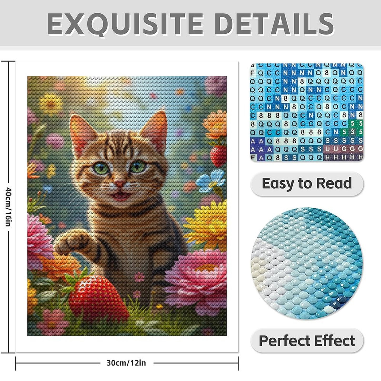 Diamond Art Kits for Adults - 5d Happy Kitten In Spring Garden Diamond Painting for Adults, Diamond Art for Adults Beginners, Diamond Painting Kits for Adults for Home Wall Decor