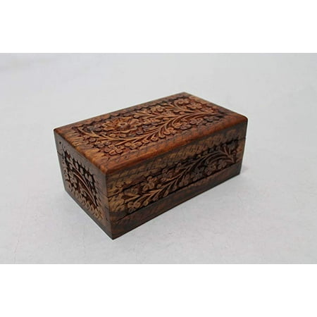 2019 Holiday Gift Hers Wooden Precious Stone Box Special Day Lovely Gift Jewelry Accessories Box with Secret Lock Child Resistant Hand Carving Floral Designs 6