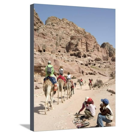 Tourist on Camels in Petra, Unesco World Heritage Site, Wadi Musa (Mousa), Jordan, Middle East Stretched Canvas Print Wall Art By Christian